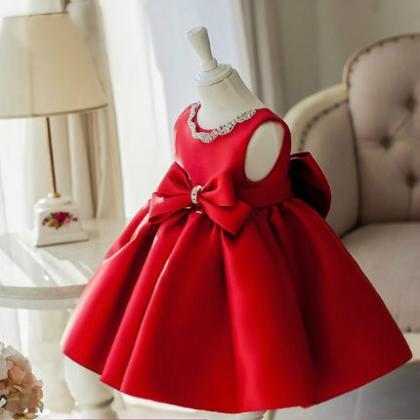 Red Flower Girl Dress, Red Christmas Dress, Red..