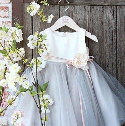 grey and white flower girl dresses